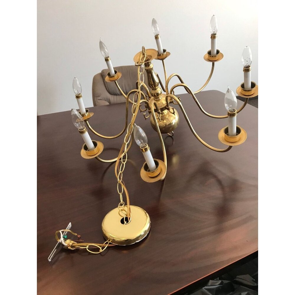 Vintage 1972 Chandelier Solid Brass Gold Ceiling Light Fixture 8 Lights